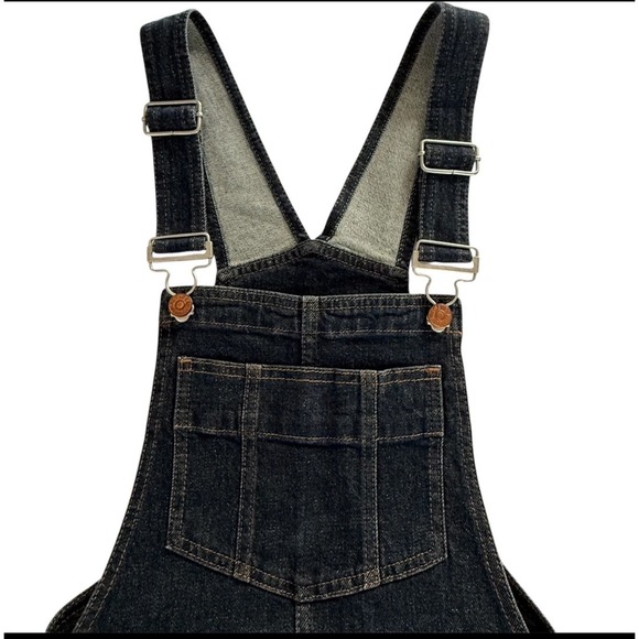 Madewell Women Wide Leg Denim Overalls Size 2 Dark Wash Bell Bottoms Retro Boho - Picture 4 of 11